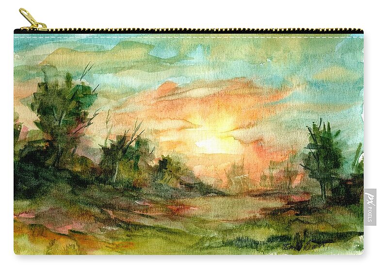 Watercolor Zip Pouch featuring the painting Ideal Landscape #12 by David Dorrell