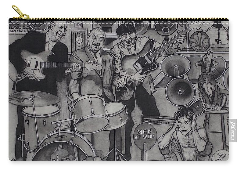 Charcoal Pencil Zip Pouch featuring the drawing Iggy And The Stooges by Sean Connolly