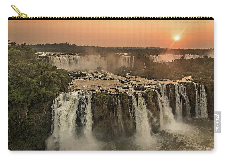 Waterfall Zip Pouch featuring the photograph Iguazu Sunset by Linda Villers