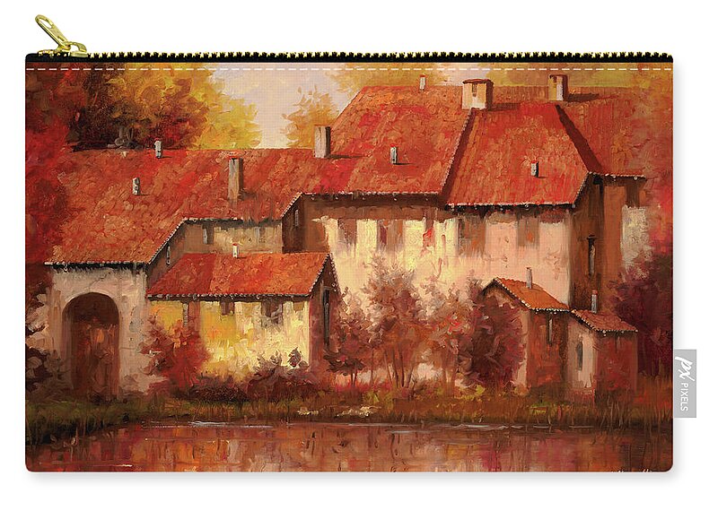 Landscape Zip Pouch featuring the painting Il Borgo Rosso by Guido Borelli