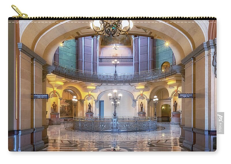 Illinois State Capitol Zip Pouch featuring the photograph Illinois State Capitol Interior - Second Floor Rotunda by Susan Rissi Tregoning
