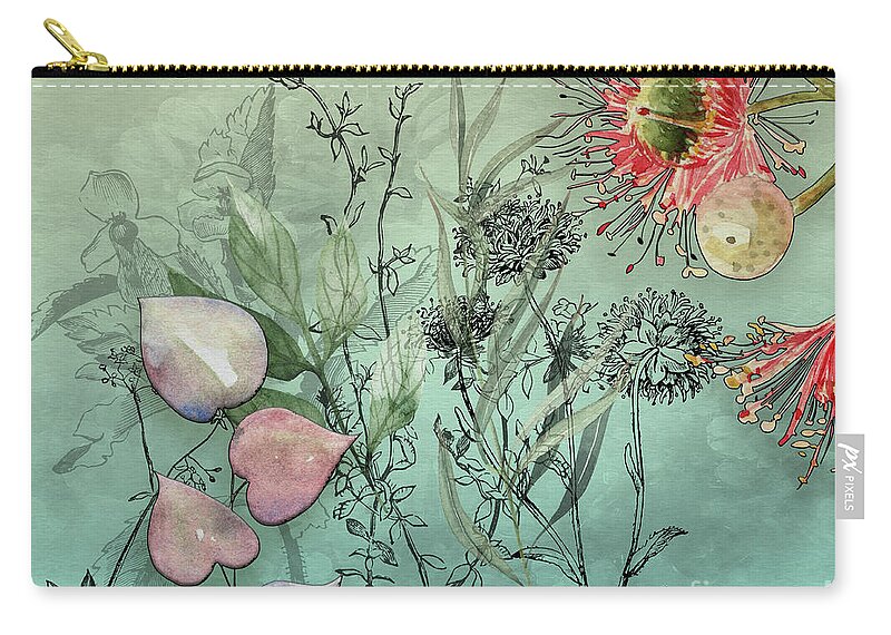 Digital Zip Pouch featuring the digital art Illustrated Flowers by Deb Nakano