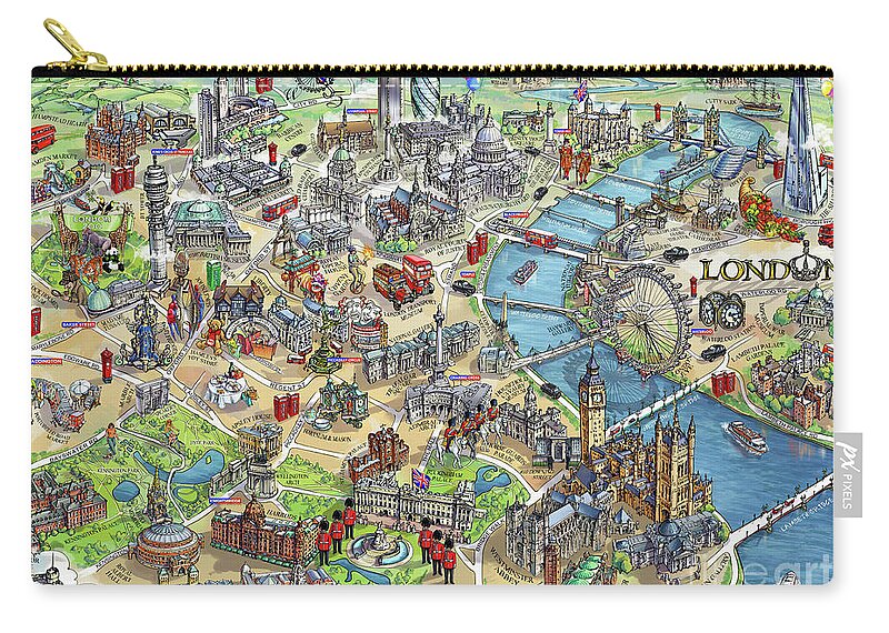 London Map Carry-all Pouch featuring the painting Illustrated Map of London by Maria Rabinky