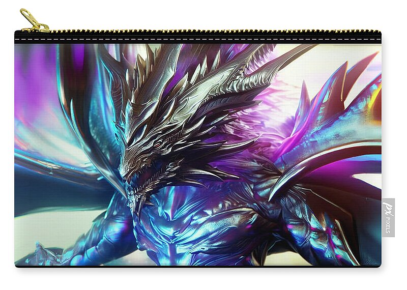 Dragon Zip Pouch featuring the digital art Immortal Dragon Closeup by Shawn Dall