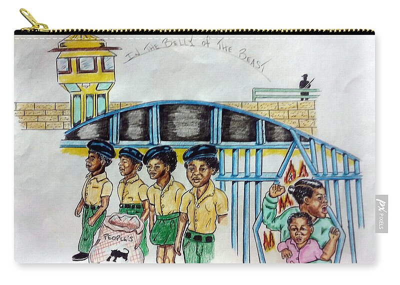 Black Art Zip Pouch featuring the drawing In the Belly of the Beast by Joedee