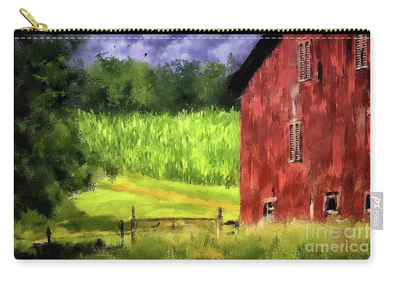 Farm Zip Pouch featuring the digital art In The Cornfield by Lois Bryan