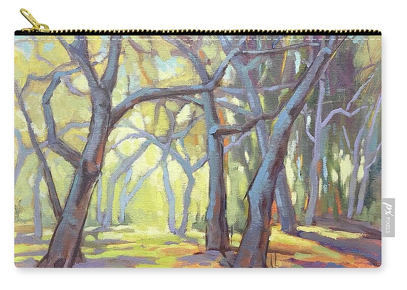 Forest Zip Pouch featuring the painting In The Shade by Konnie Kim