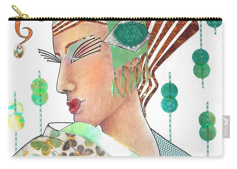 Futuristic Zip Pouch featuring the mixed media In the Year 2525 -- a Geisha by Jayne Somogy