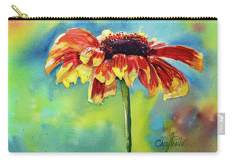 Flower Zip Pouch featuring the painting Blanket Flower by Cheryl Prather