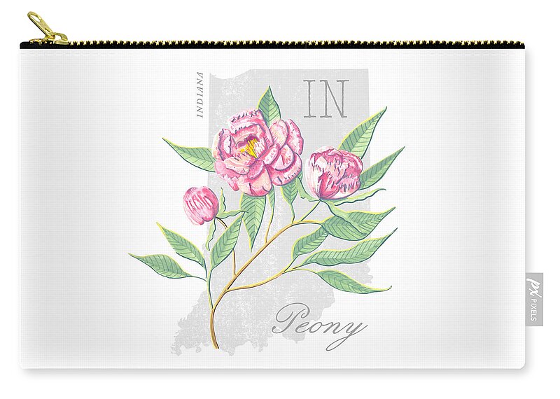 Indiana Zip Pouch featuring the painting Indiana State Flower Peony Art by Jen Montgomery by Jen Montgomery
