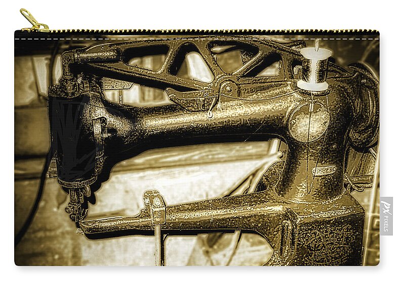 Old Sewing Machine Zip Pouch featuring the photograph Industrial Sewing Machine by Jim Signorelli