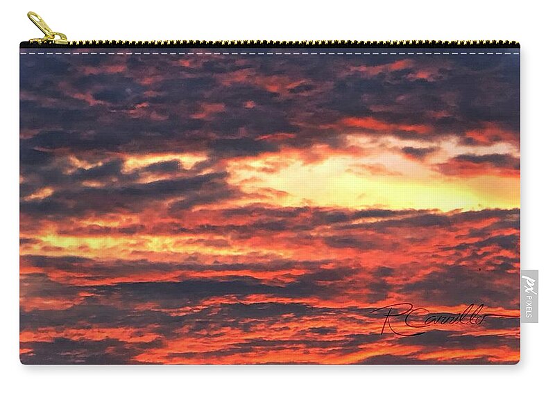 Inferno Wave Sunsets Storm Clouds Sunsets Zip Pouch featuring the photograph Inferno Wave Sunset by Ruben Carrillo