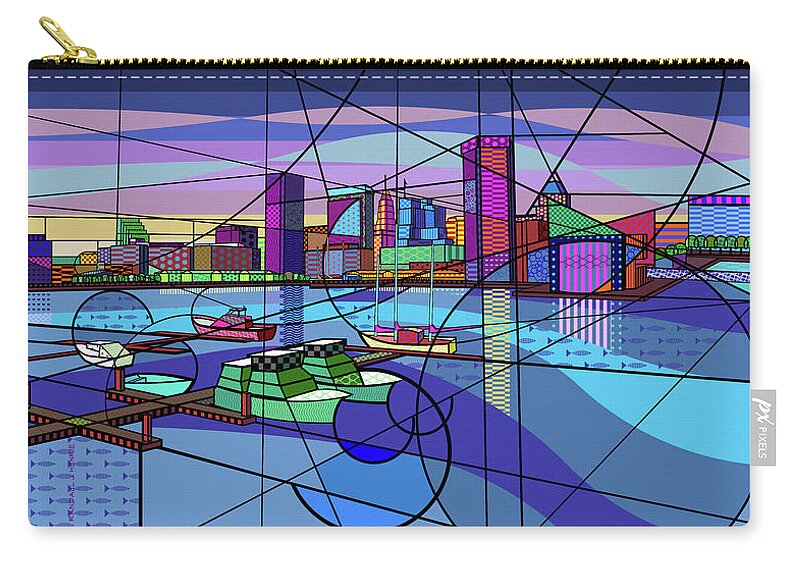 Inner Baltimore Harbor Zip Pouch featuring the digital art Inner Baltimore Harbor by Randall J Henrie