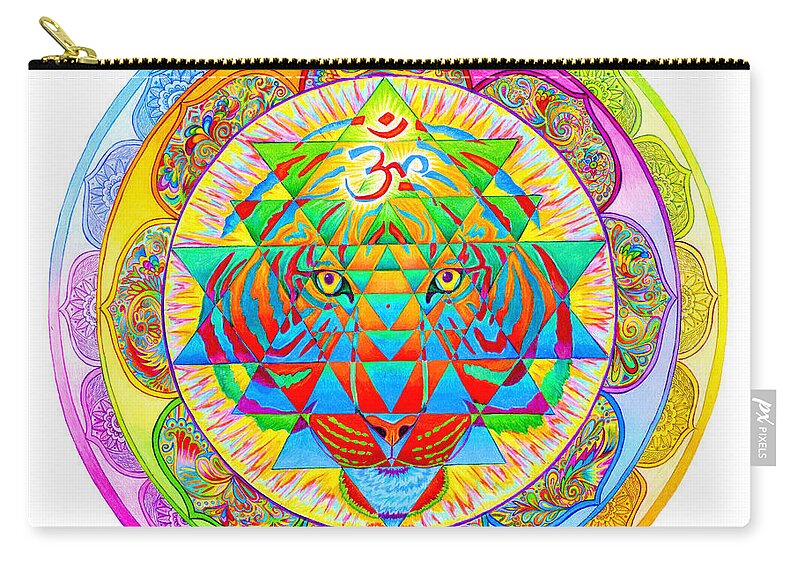 Psychedelic Zip Pouch featuring the drawing Inner Strength by Rebecca Wang