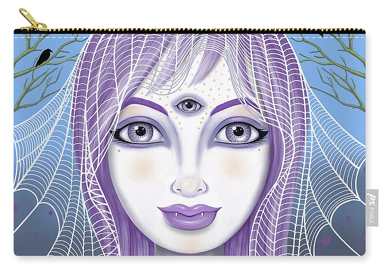 Fantasy Zip Pouch featuring the digital art Insect Girl, Spiderella at Twilight by Valerie White
