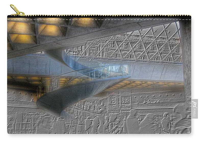 Louvre Zip Pouch featuring the photograph Inside the Louvre in Paris - Emboss and colors series by Marianna Mills