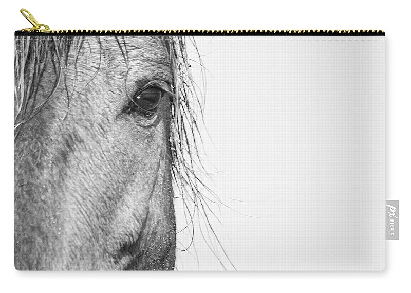Wild Zip Pouch featuring the photograph Intimate Wild Horse Portrait - North Carolina Outer Banks by Bob Decker