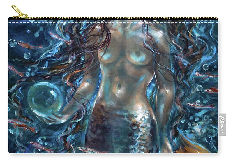 Ocean Zip Pouch featuring the painting Into the Depths by Linda Olsen