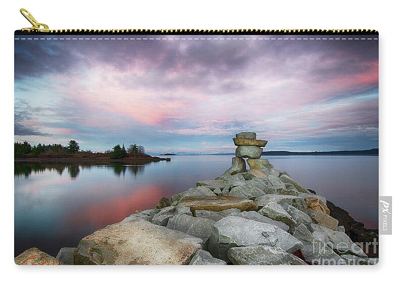 Inukshuk Zip Pouch featuring the photograph Inukshuk Sunset Union Bay by Bob Christopher