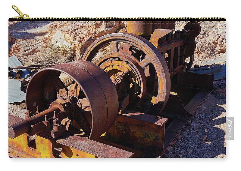 Tom Daniel Zip Pouch featuring the photograph Inyo Machinery by Tom Daniel