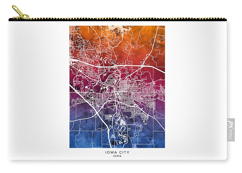 Iowa City Zip Pouch featuring the digital art Iowa City Map #69 by Michael Tompsett