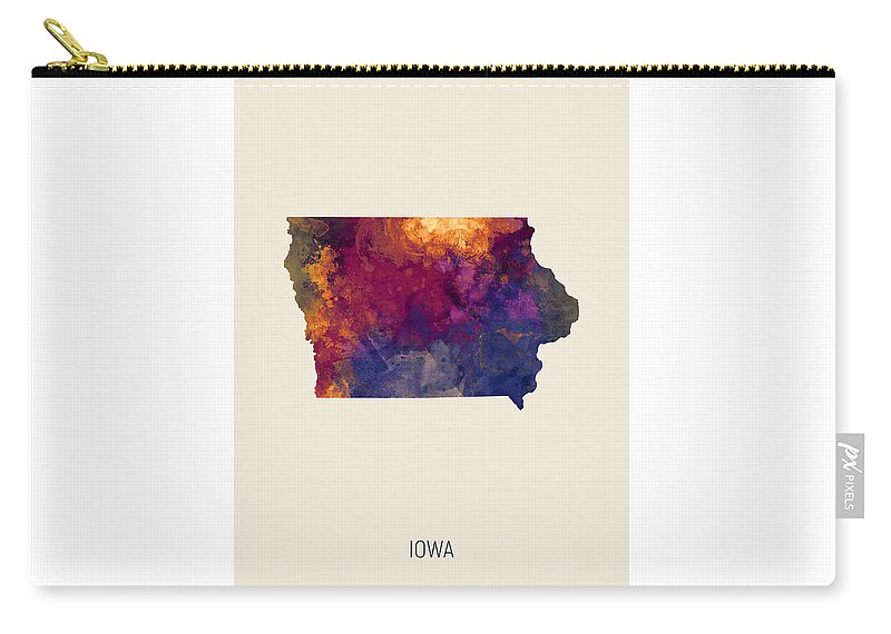 Iowa Zip Pouch featuring the digital art Iowa Watercolor Map #04 by Michael Tompsett