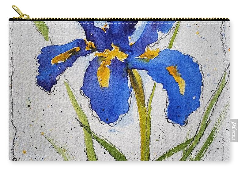 Floral Zip Pouch featuring the painting Iris Blue by Lisa Debaets