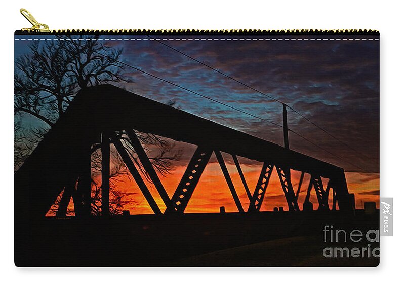 Iron Bridge Sunset Zip Pouch featuring the photograph Iron Bridge Sunset by Kathy M Krause