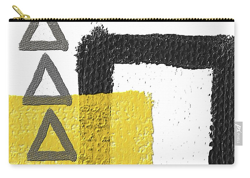 Yellow Zip Pouch featuring the painting Irregularity Yellow And Gray Geometric Art by Lourry Legarde