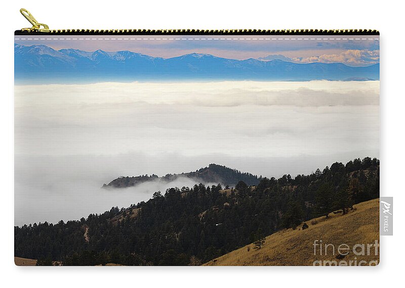 Sangre De Cristo Mountains Zip Pouch featuring the photograph Island in the Fog by Steven Krull