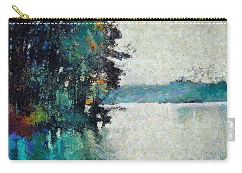 Island Carry-all Pouch featuring the mixed media Island on Lake Arthur by Christopher Reed