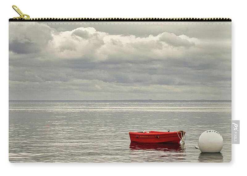 Isles Of Shoals Zip Pouch featuring the photograph Isles Of Shoals Red Dinghy by Deb Bryce