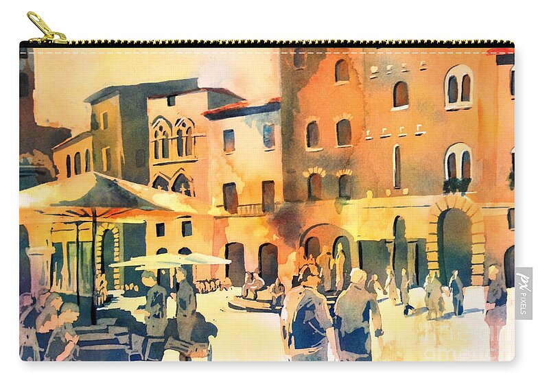 Italy Zip Pouch featuring the painting Italian Piazza by Liana Yarckin