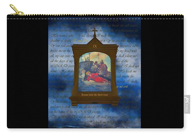 Easter Zip Pouch featuring the digital art IX Jesus Falls The Third Time by Joan Stratton