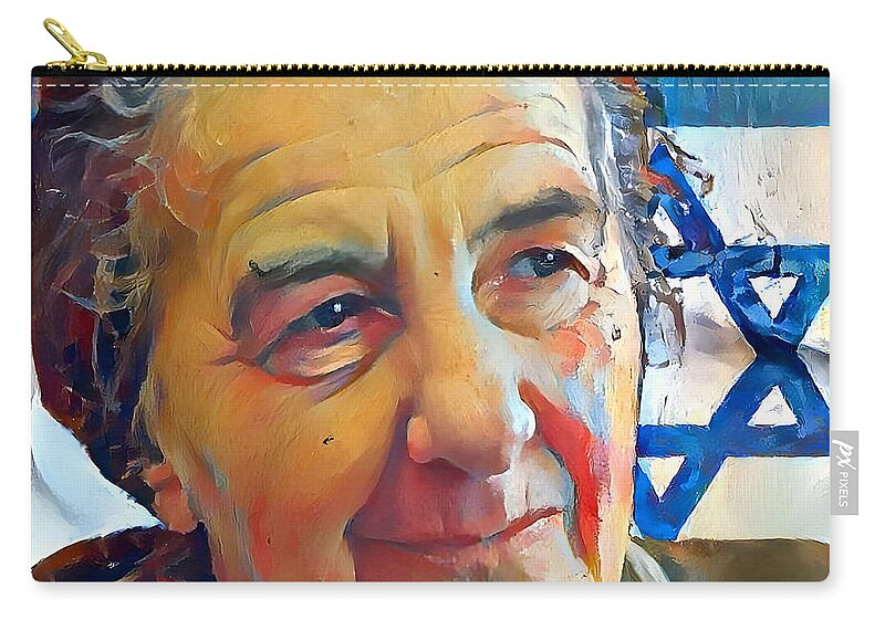 Golda Meir Zip Pouch featuring the mixed media J series number 1 - Golda by Frederick Cook