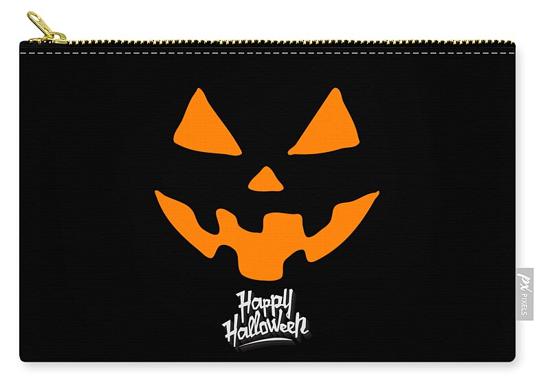 Funny Zip Pouch featuring the digital art Jack-O-Lantern Pumpkin Happy Halloween by Flippin Sweet Gear