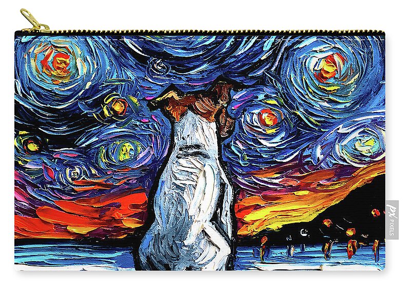 Jack Russel Terrier Carry-all Pouch featuring the painting Jack Russel Terrier Night 2 by Aja Trier