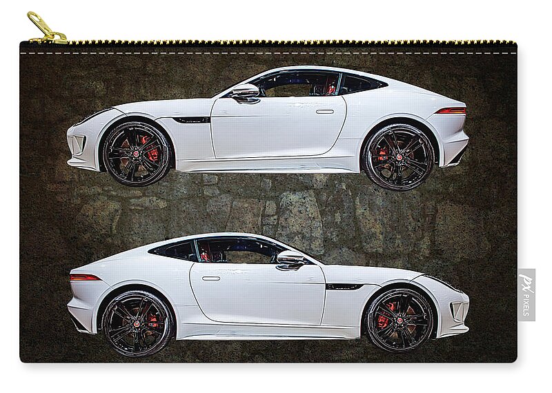 Auto Carry-all Pouch featuring the mixed media Jaguar F-Type Isolated on Stone Texture by Rick Deacon