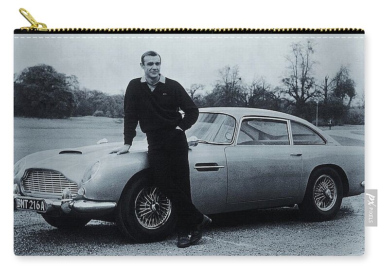 James Bond Zip Pouch featuring the digital art James Bond and Aston Martin db5 by Lingfai Leung
