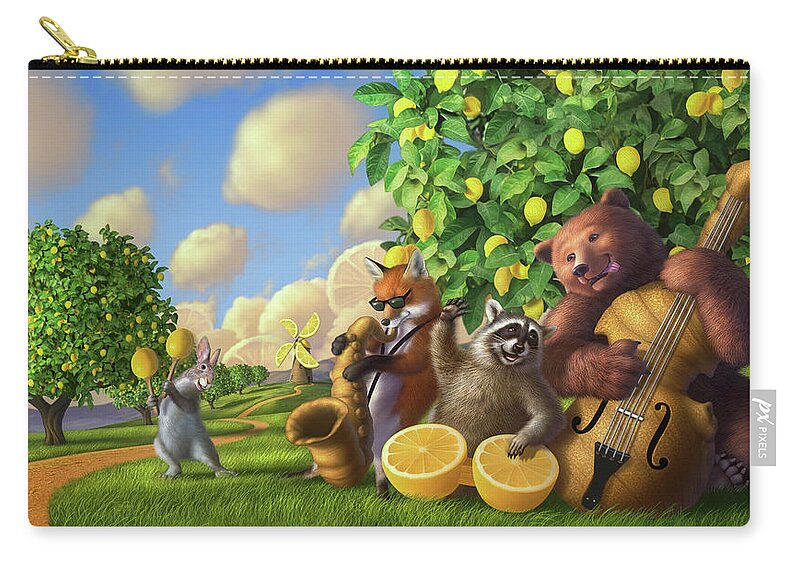 Bear Zip Pouch featuring the digital art Jammin' Lemon Ginger by Jerry LoFaro