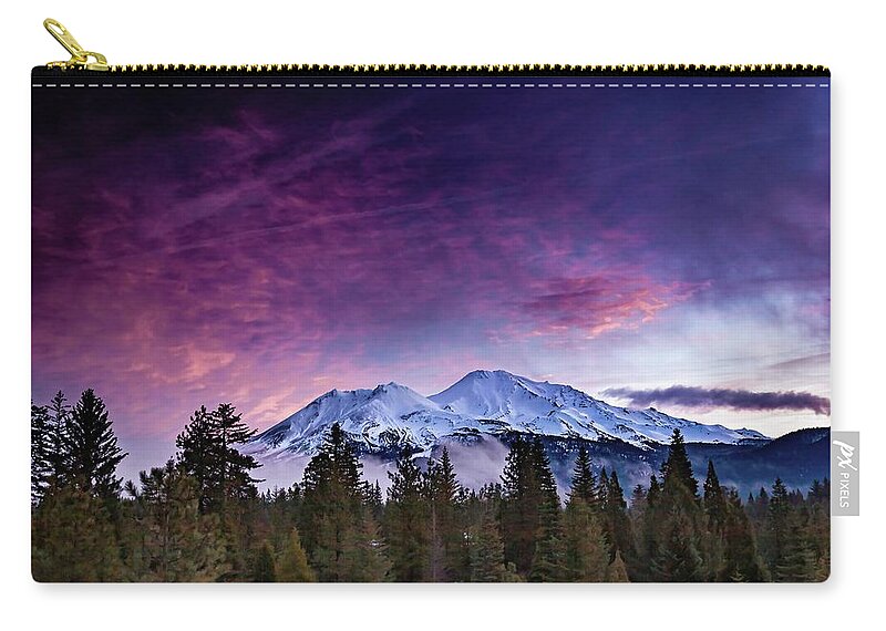 Sunrise Zip Pouch featuring the photograph January Mount Shasta Sunrise by Ryan Workman Photography