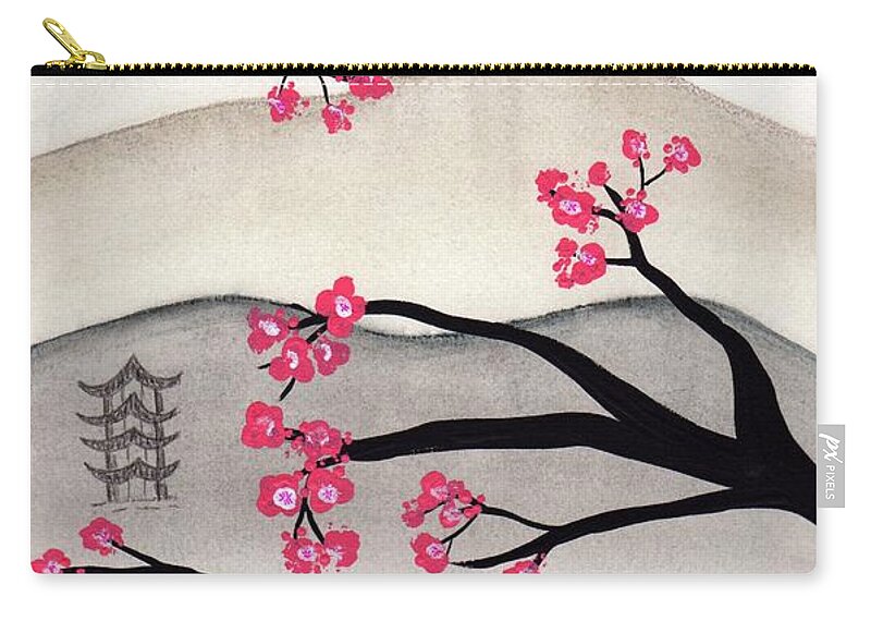 Japan Carry-all Pouch featuring the painting Japanese Cherry Blossoms by Donna Mibus