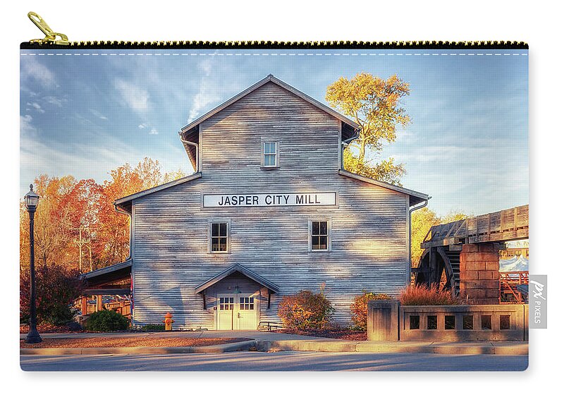 Jasper City Mill Zip Pouch featuring the photograph Jasper City Mill - Jasper, IN by Susan Rissi Tregoning