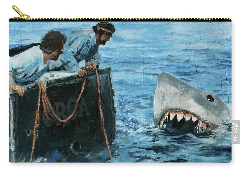 Jaws Zip Pouch featuring the painting Jaws tribute - A bigger boat by Sv Bell