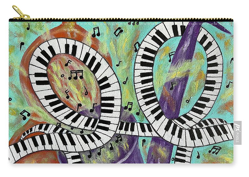 Music Zip Pouch featuring the painting Jazz Trio by Karen Zuk Rosenblatt