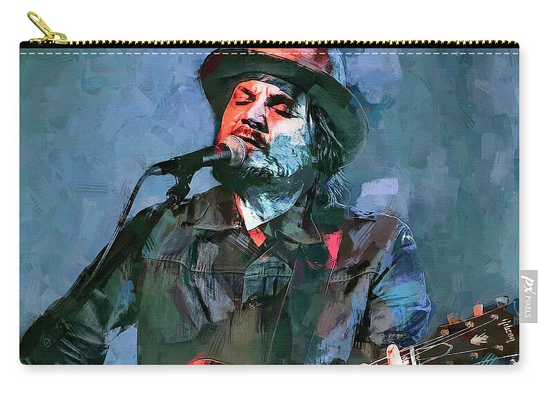 Jeff Tweedy Zip Pouch featuring the mixed media Jeff Tweedy Wilco by Mal Bray