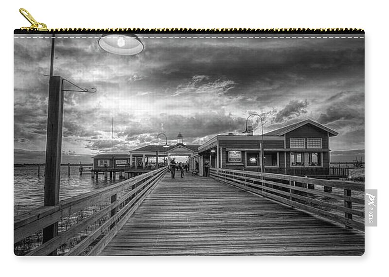 Clouds Zip Pouch featuring the photograph Jekyll Island Dock Lights Latitude 31 Black and White by Debra and Dave Vanderlaan
