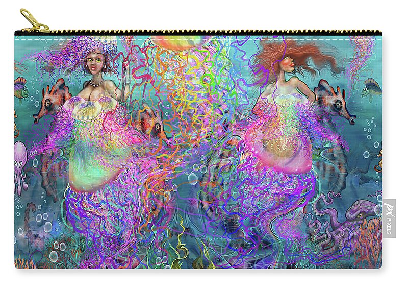 Jellyfish Carry-all Pouch featuring the digital art Mermaid Disco Dresses by Kevin Middleton