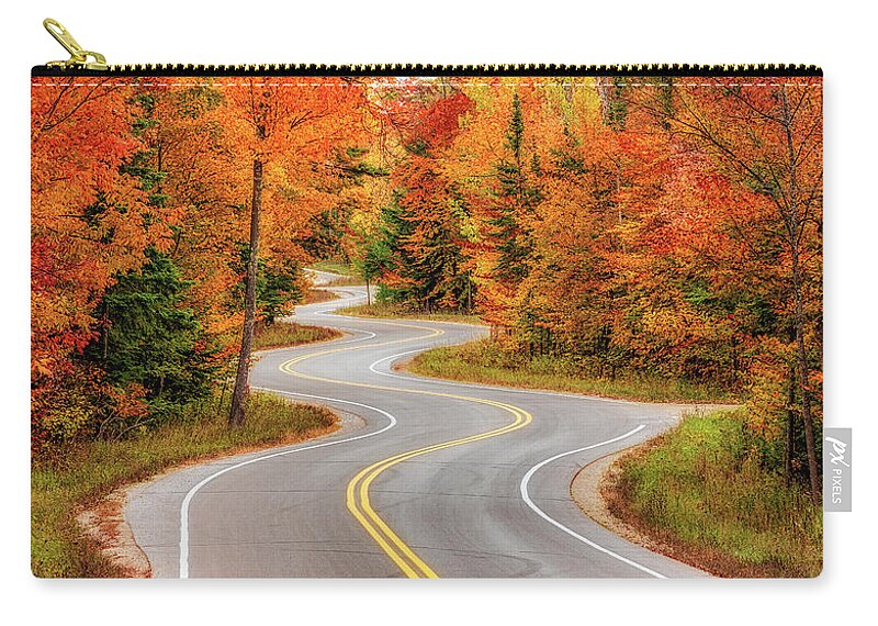 3scape Zip Pouch featuring the photograph Jens Jensen Winding Road Panoramic by Adam Romanowicz