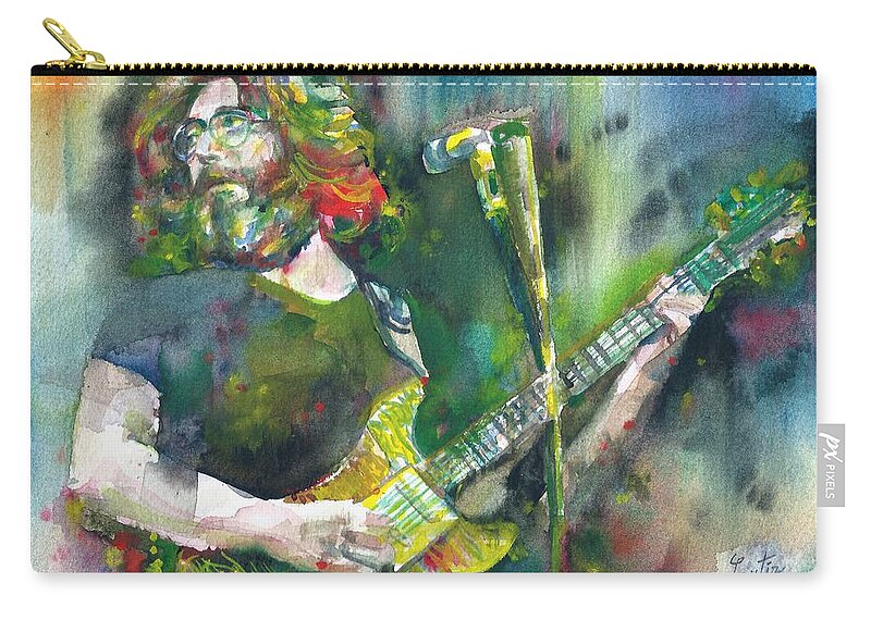 Jerry Garcia Zip Pouch featuring the painting JERRY GARCIA - watercolor portrait.18 by Fabrizio Cassetta